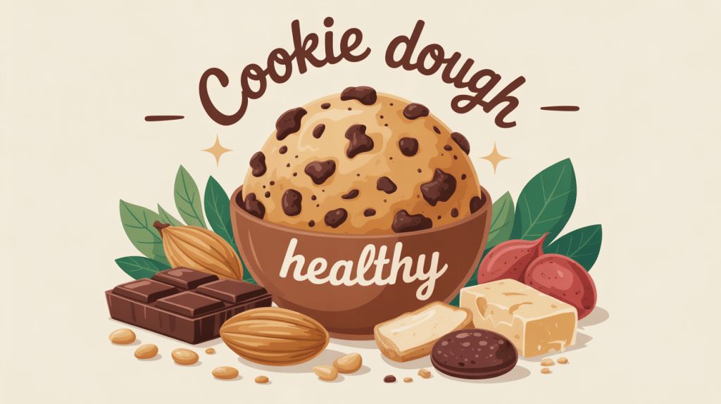 Bol de cookie dough healthy entouré d'ingrédients sains