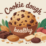 Bol de cookie dough healthy entouré d'ingrédients sains