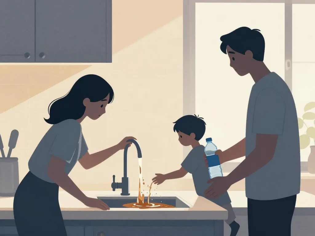 eau marron robinet danger réactions famille gestes sécurité