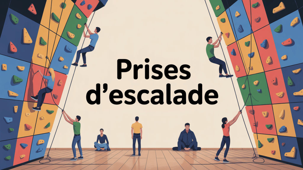 illustration mur d'escalade pris intérieur et prises multicolores