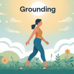 Illustration grounding bienfaits marche pied nu apaisement