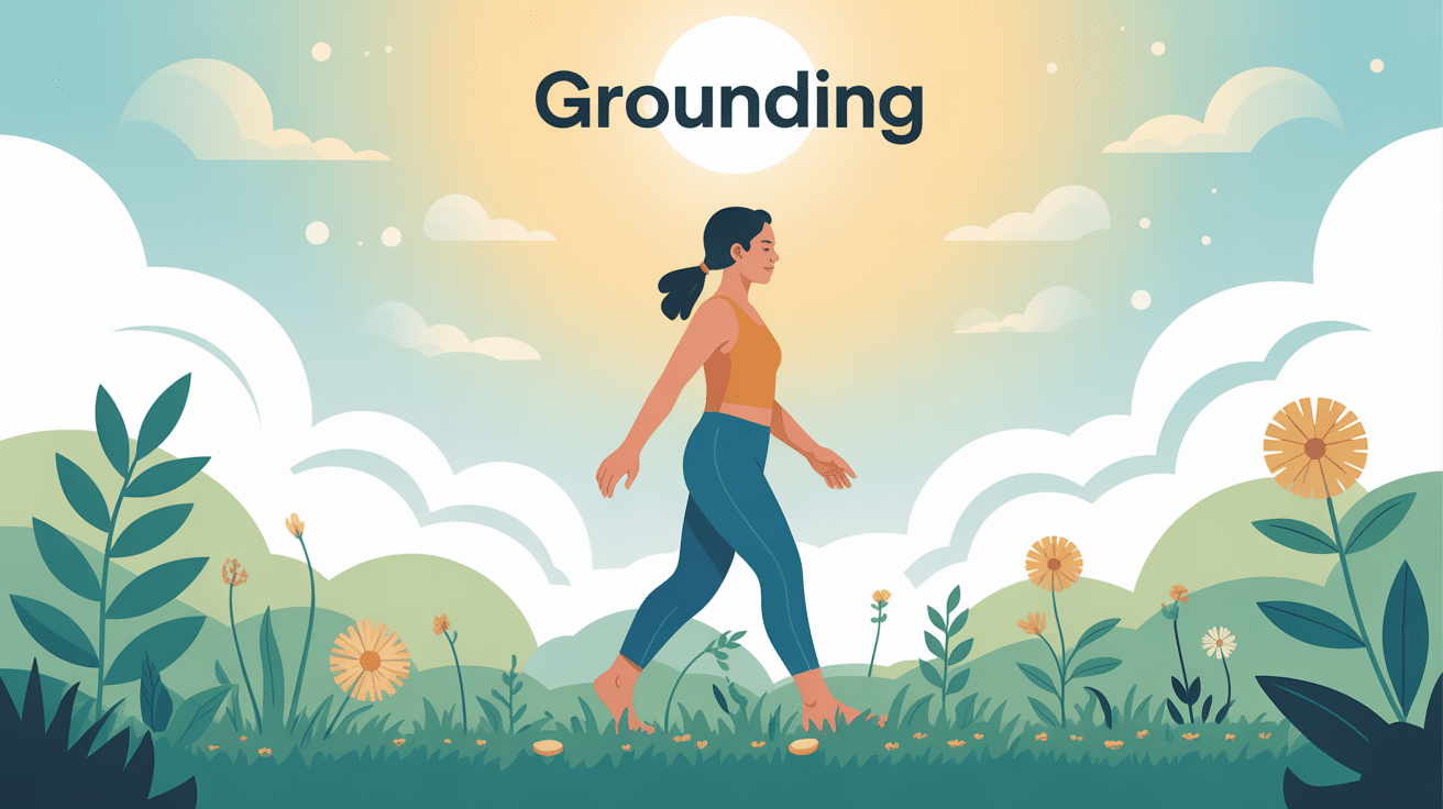 Illustration grounding bienfaits marche pied nu apaisement