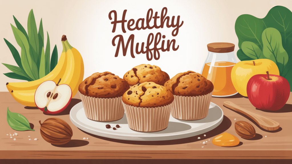 healthy muffin moelleux entourés d'ingrédients naturels