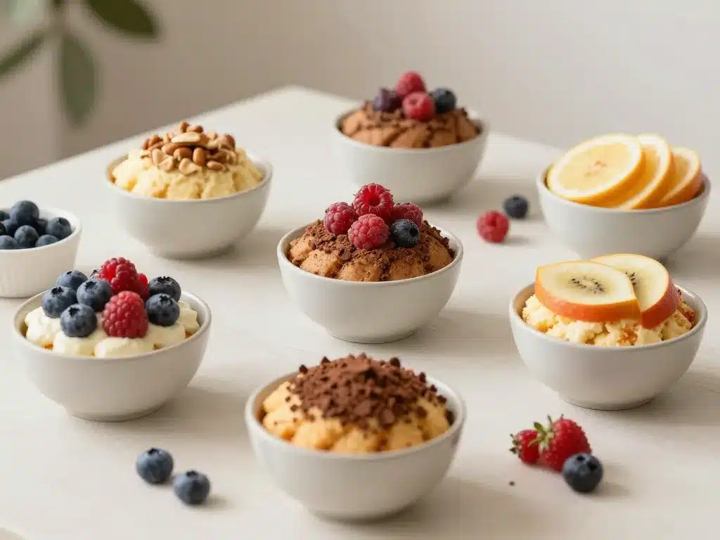 différents bol cake healthy avec toppings variés