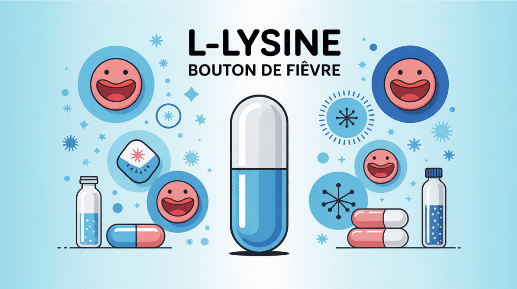 Illustration L lysine bouton de fievre, capsule et symbole santé