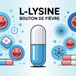 Illustration L lysine bouton de fievre, capsule et symbole santé