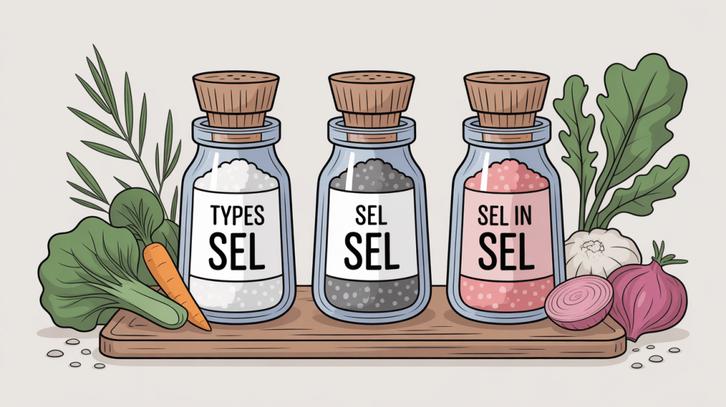 Illustration pédagogique des 3 types de sel en cuisine