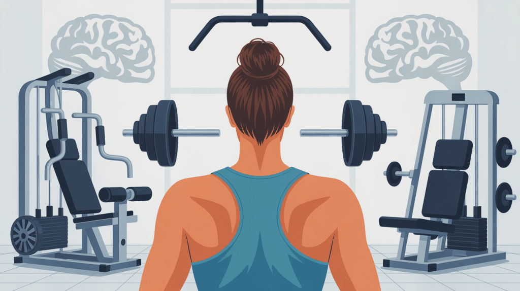 machine pour le dos, illustration stylisée de différents appareils musculation et ergonomie