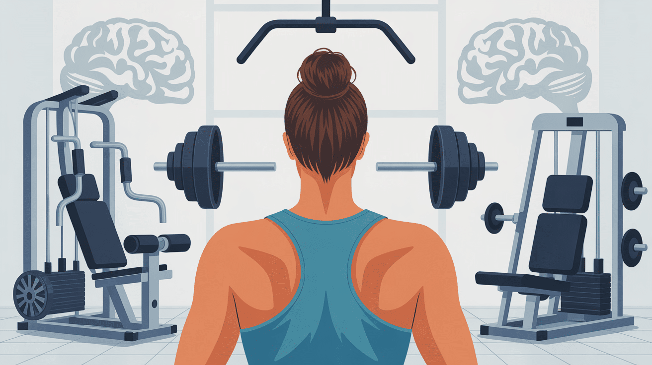 machine pour le dos, illustration stylisée de différents appareils musculation et ergonomie