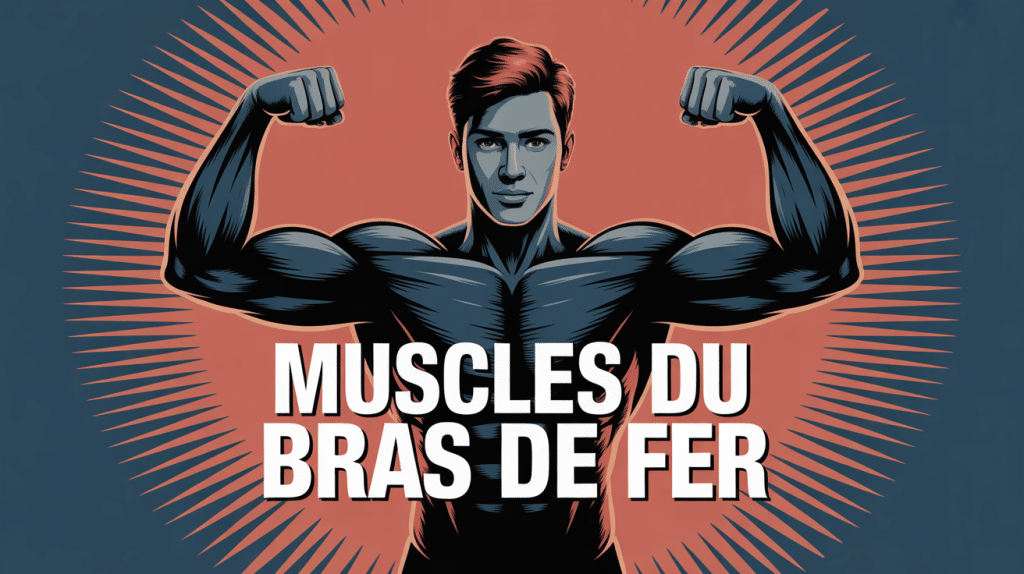 muscle du bras de fer stylisé, bras en position, couleurs bleu et rouge