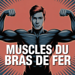 muscle du bras de fer stylisé, bras en position, couleurs bleu et rouge