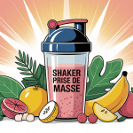 illustration shaker prise de masse entouré ingrédients sains