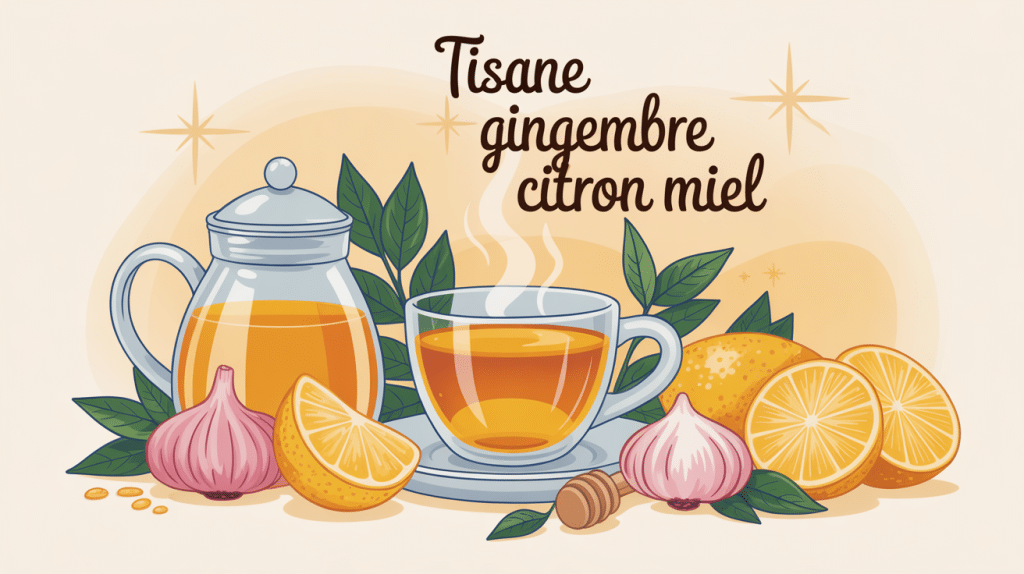 tisane gingembre citron miel bienfaits tasse fumante entourée gingembre citron miel