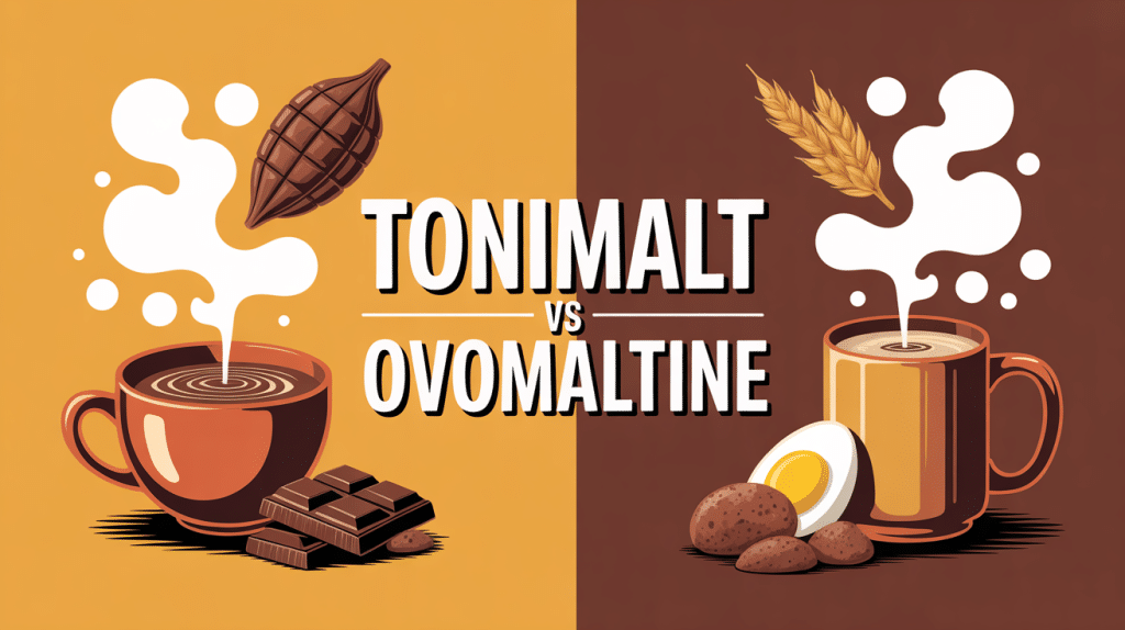tonimalt ou ovomaltine bol et mug illustration comparative