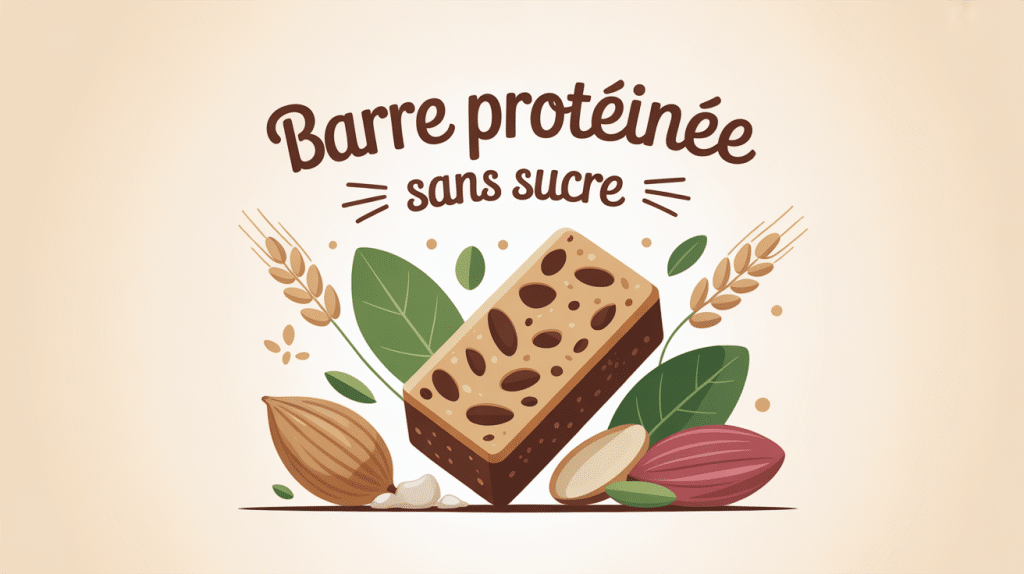 Barre protéinée sans sucre entourée d'ingrédients naturels