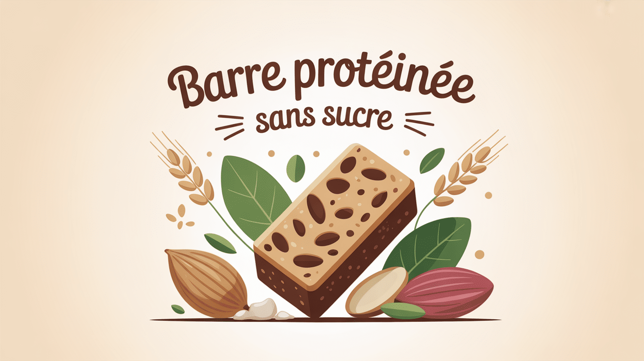 Barre protéinée sans sucre entourée d'ingrédients naturels