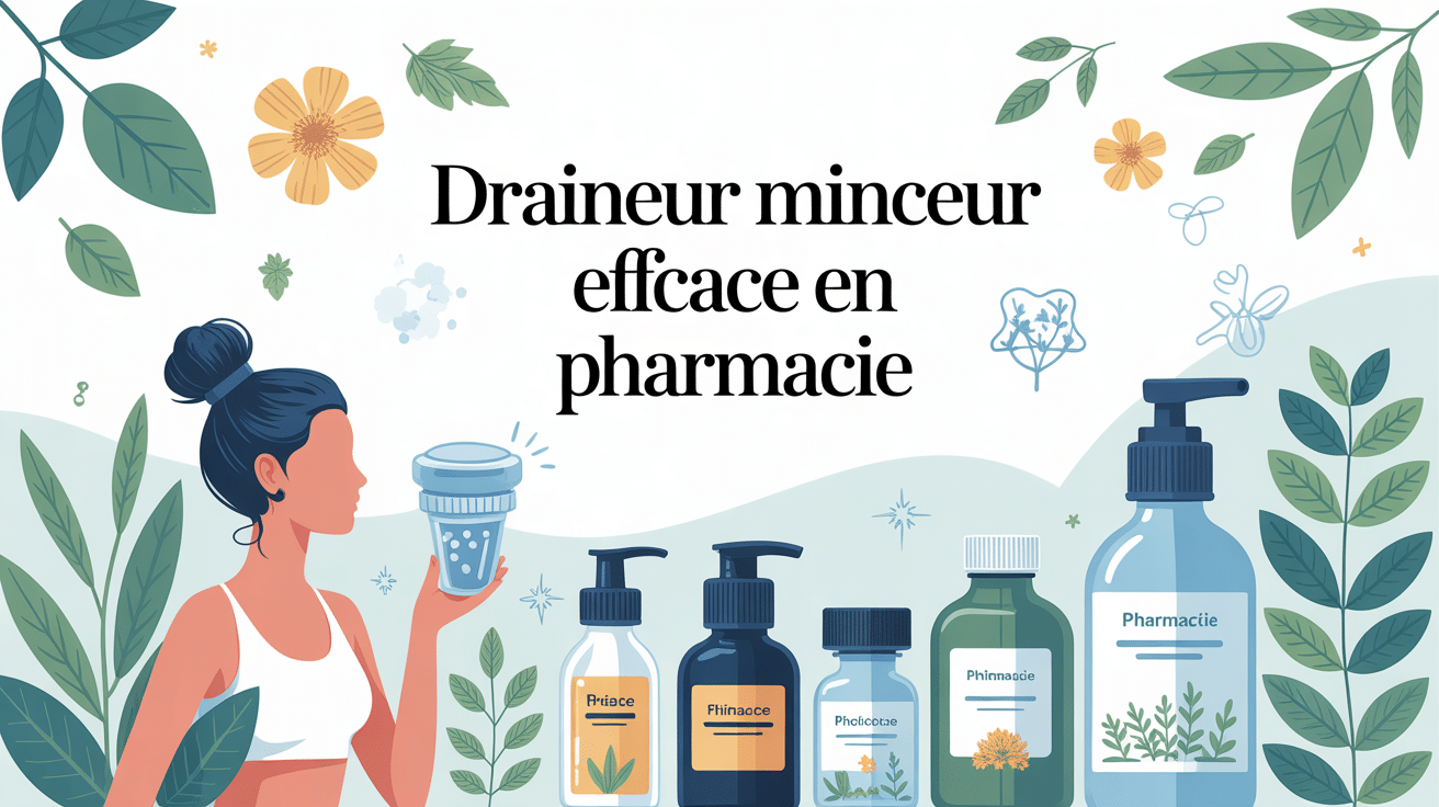 draineur minceur efficace en pharmacie illustration choix flacons silhouette plantes