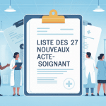 illustration de la liste 27 nouveaux actes aide-soignant pdf, scène d'équipe en milieu médical