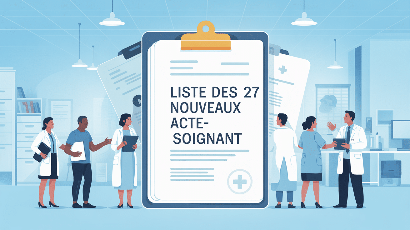 illustration de la liste 27 nouveaux actes aide-soignant pdf, scène d'équipe en milieu médical