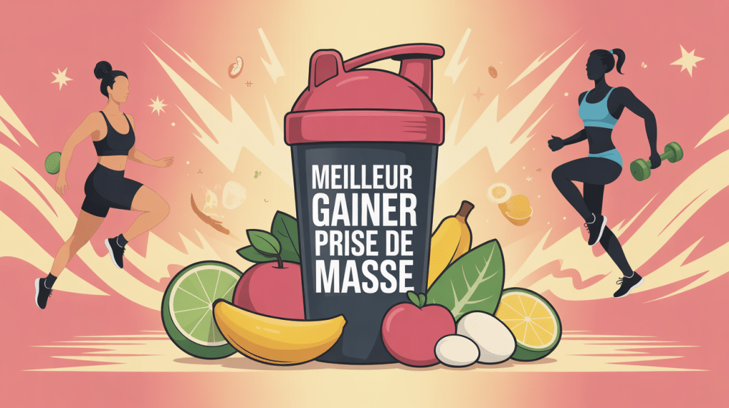 meilleur gainer pour prise de masse illustration shaker et aliments sains