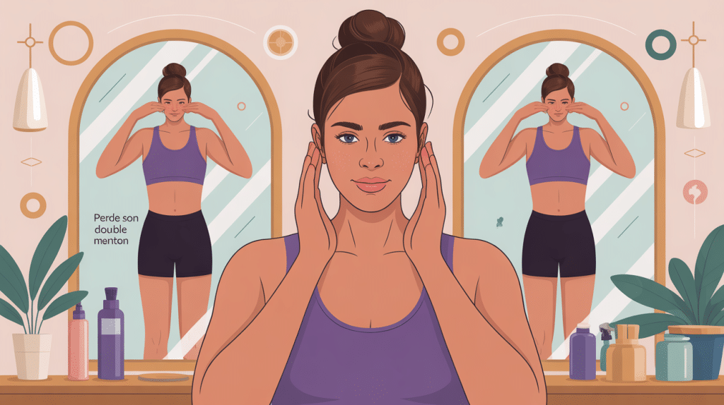 Illustration perdre son double menton en 10 jours devant miroir