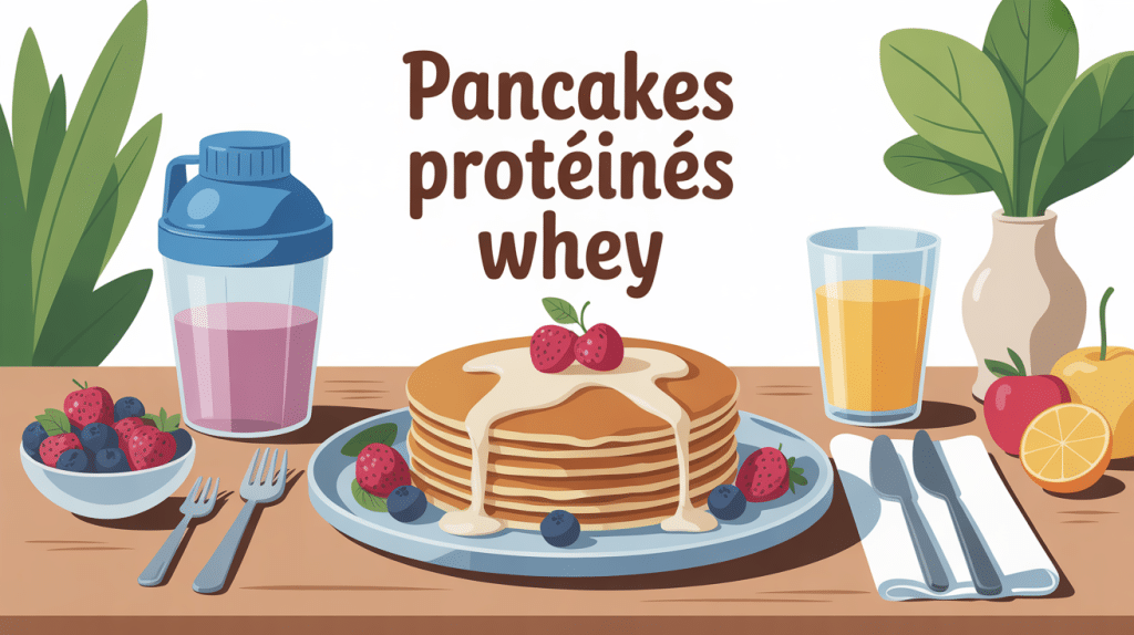 Assiette de pancakes moelleux, protéine whey, fruits frais, recette pancake proteine whey