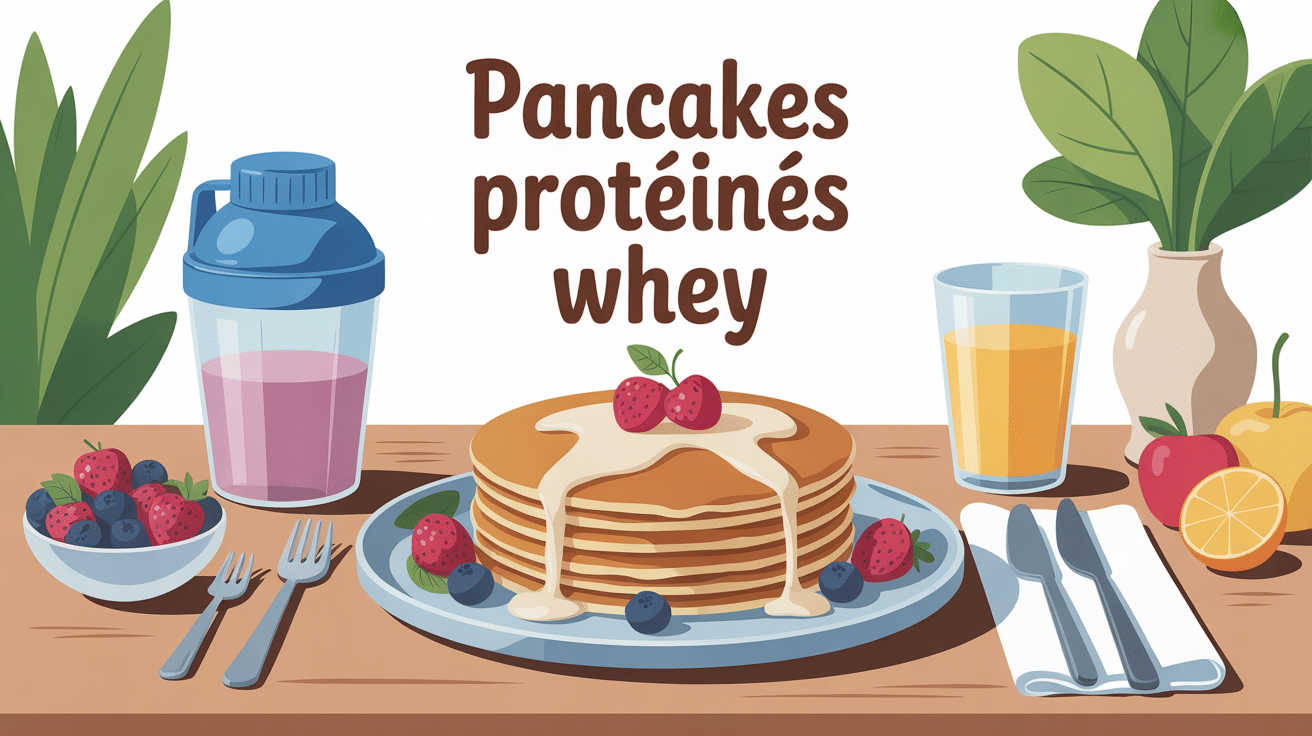 Assiette de pancakes moelleux, protéine whey, fruits frais, recette pancake proteine whey