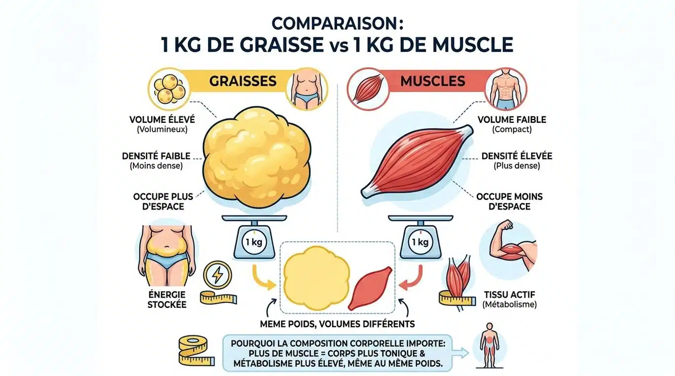 Comparaison visuelle : 1 kg de graisse vs 1 kg de muscle