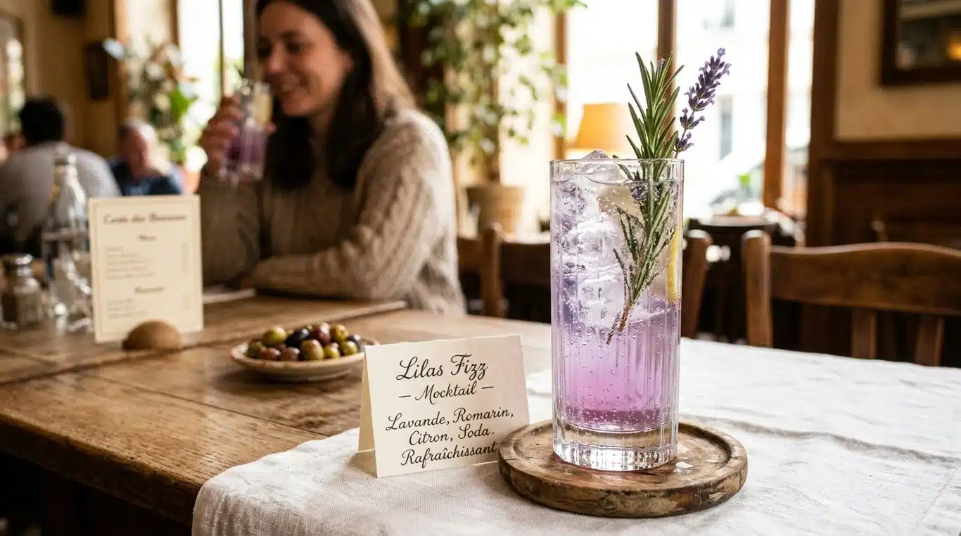 Mocktail Lilas Fizz rafraîchissant pour accompagner une pause détente