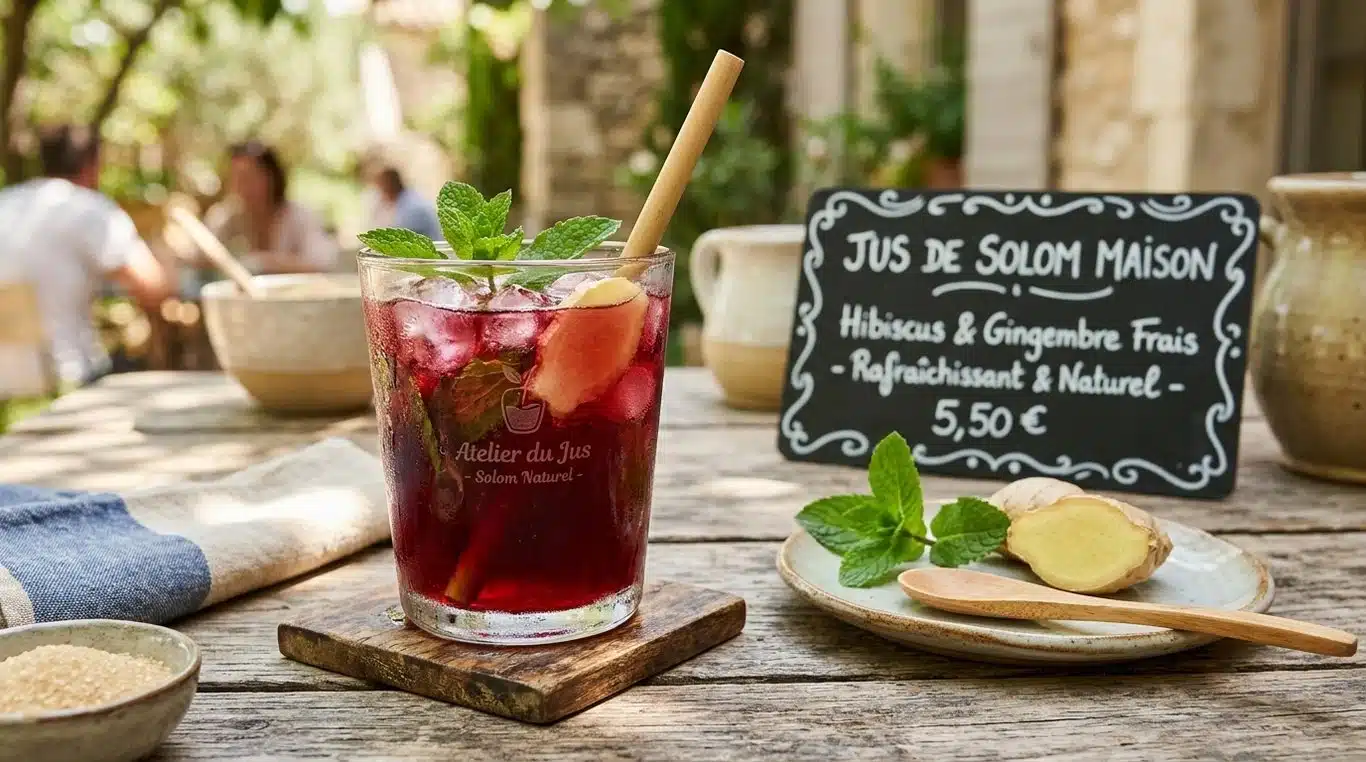Verre de jus de solom rafraîchissant avec menthe et gingembre
