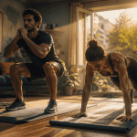 30 minutes de sport par jour avant/apres homme femme squats burpees salon