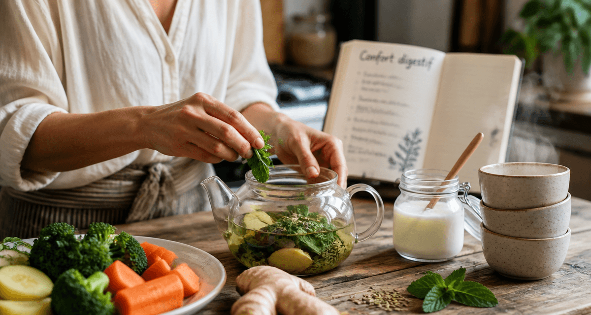 aide pour la digestion avec plantes et aliments