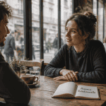 Aisance relationnelle, deux personnes en discussion au café