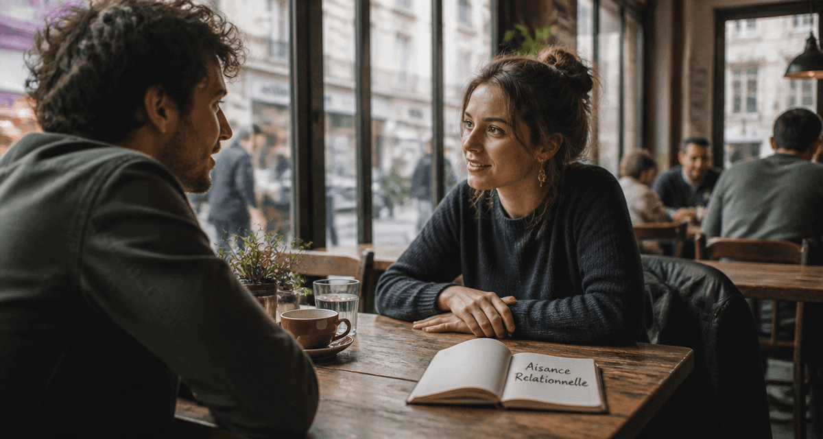 Aisance relationnelle, deux personnes en discussion au café