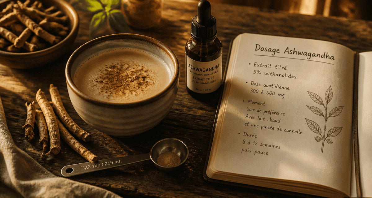 ashwagandha dosage par jour bol lait racines