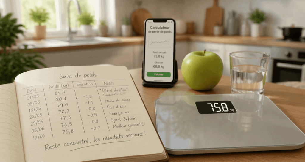 calculateur de perte de poids sur table cuisine