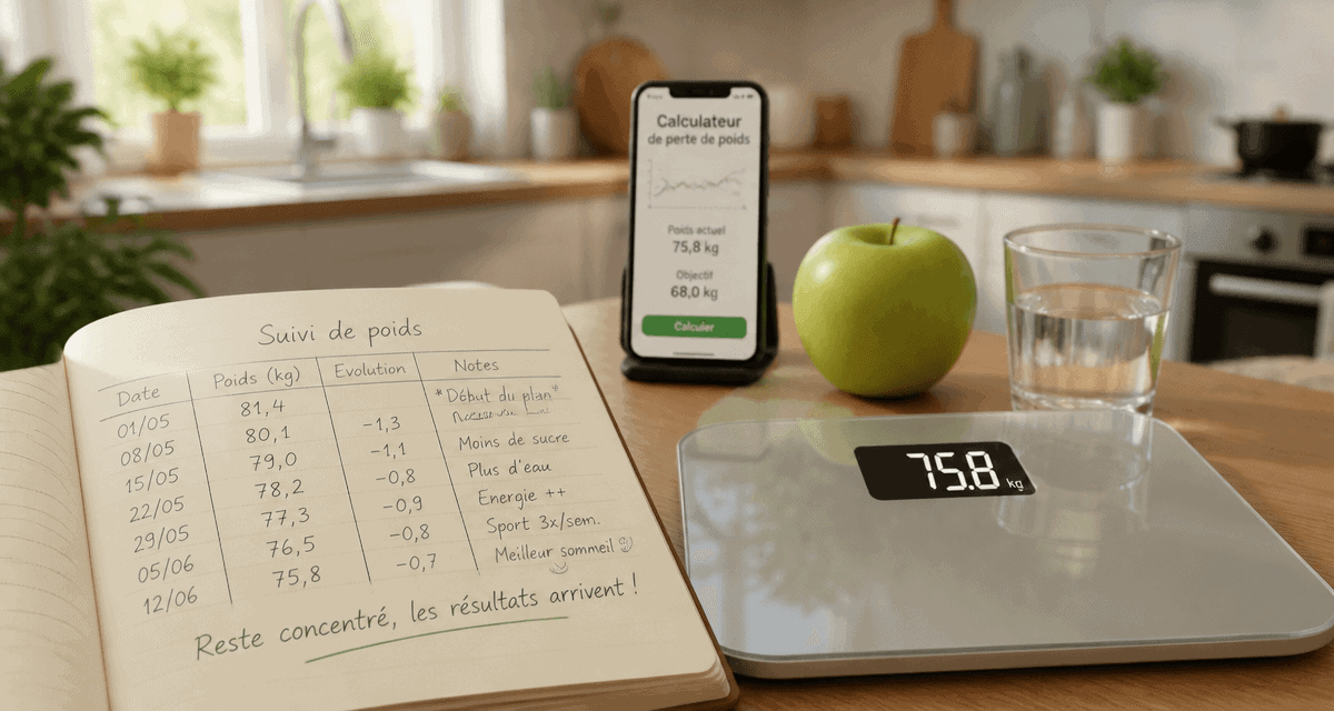 calculateur de perte de poids sur table cuisine