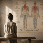 carte émotionnelle des maux du corps sur poster anatomique