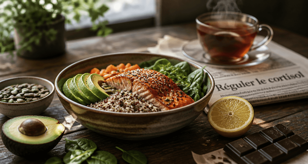 cortisol aliment a eviter bol saumon quinoa avocat