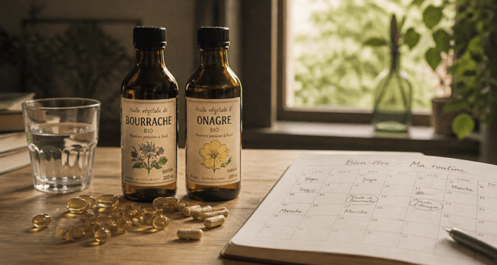 cure onagre bourrache combien de temps huiles et gélules sur table