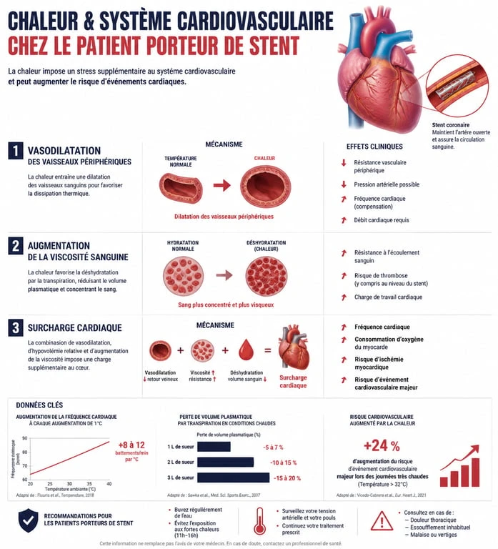 Infographie sur les risques de la chaleur pour les patients porteurs de stent cardiaque