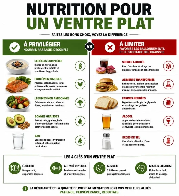 Infographie sur l'alimentation pour maigrir du ventre et réduire la graisse abdominale