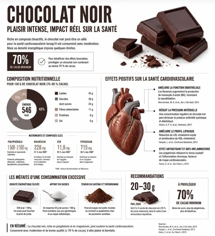 Infographie sur les bienfaits et méfaits du chocolat noir pour la santé