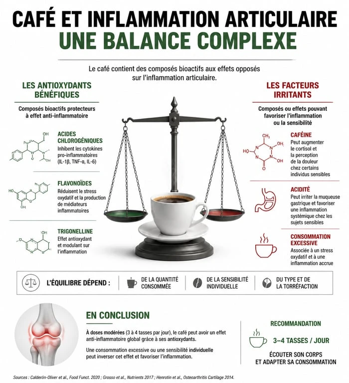 Infographie sur l'impact du café et de la caféine sur l'inflammation dans la spondylarthrite