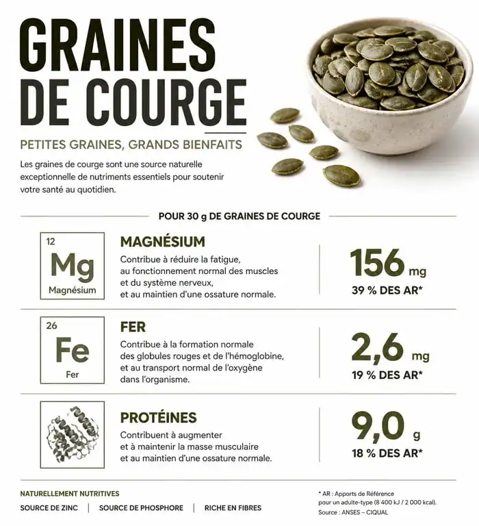 Infographie des bienfaits nutritionnels des graines de courge