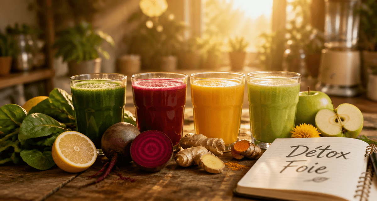 jus detox pour le foie verres colorés ingrédients frais