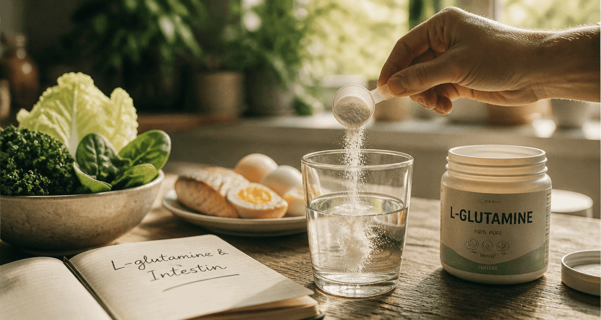 L-glutamine intestin effets secondaires, poudre dans verre d'eau