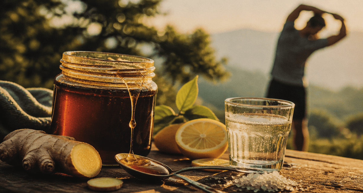 le miel contre les crampes sur une table avec citron et sportif