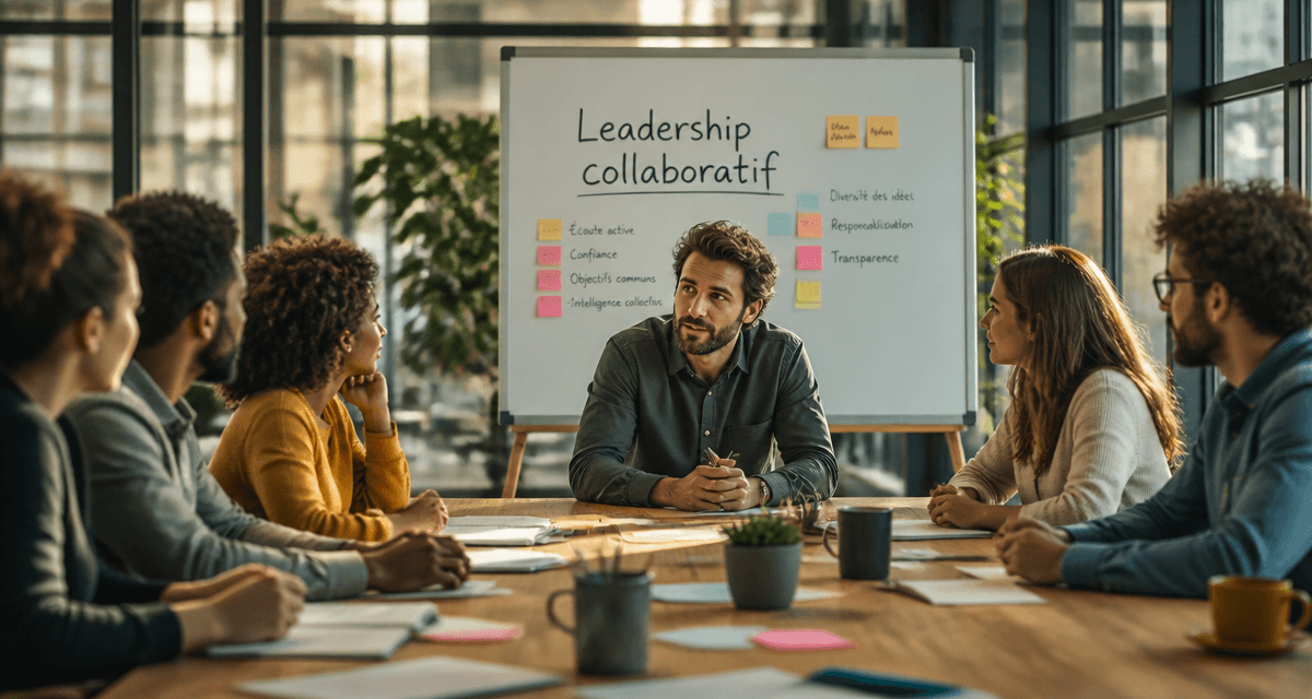 leadership collaboratif équipe en réunion
