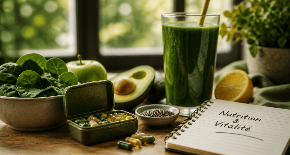 multi vitamines et minéraux avec smoothie vert